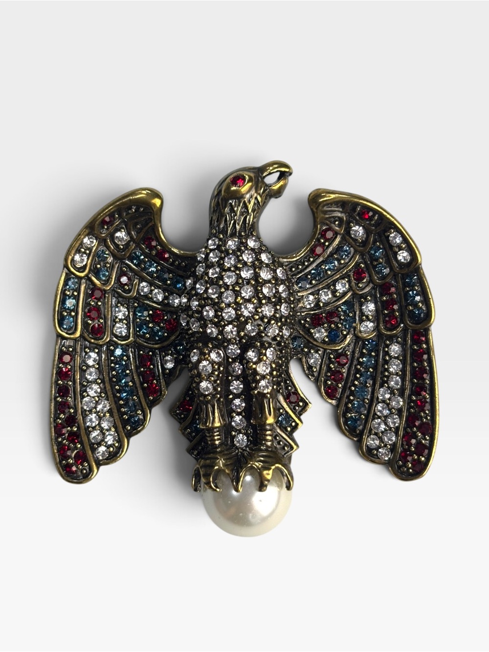 HEIDI DAUS AMERICAN EAGLE FLAG PATRIOTIC PAVE CRYSTAL PEARL BROOCH PENDANT PIN